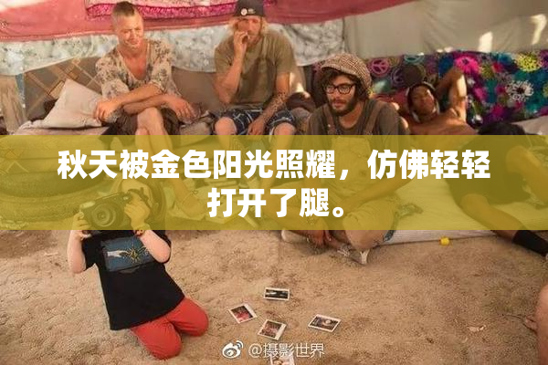 秋天被金色阳光照耀，仿佛轻轻打开了腿。