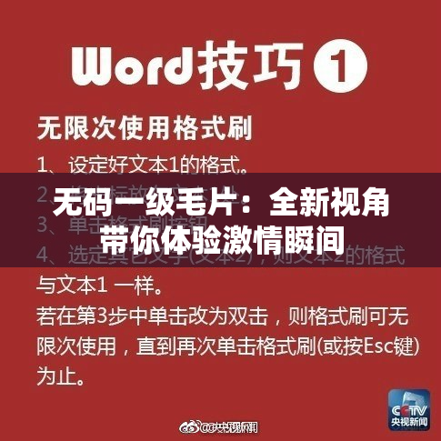 无码一级毛片：全新视角带你体验激情瞬间