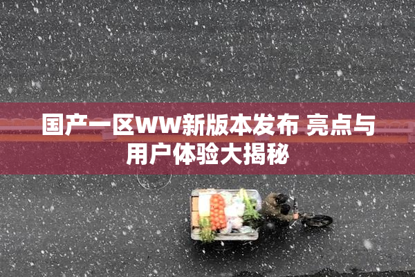 国产一区WW新版本发布 亮点与用户体验大揭秘